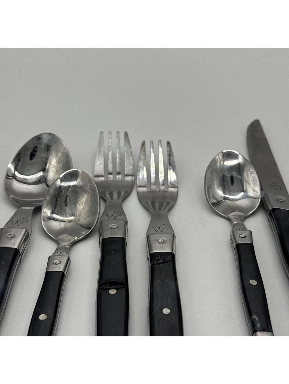 Wolfgang Puck Stainless Black Handle Flatware 6 Pc Lot Melt Spot Replacement